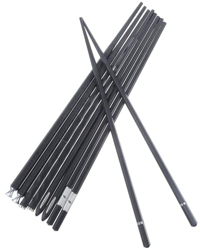 VANZACK 5 Paia Bacchette Nere in Fibra di Vetro Riutilizzabili Antiscivolo senza Assorbimento di Residui, Design Semplice e Raffinato per Cucina Cinese e Sushi