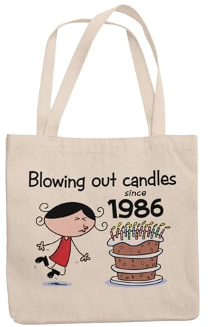 Blowing Out Candles Since 1986 40th Birthday Gift Bag for Women | 40th Birthday Gifts for Women - Funny 40th Birthday Gift. Eco-Friendly Reusable Shoulder Bag 42x38cm