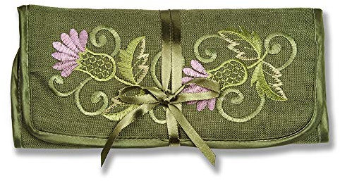 Justina Claire Jewellery Roll in a Green Balmoral Thistle Design