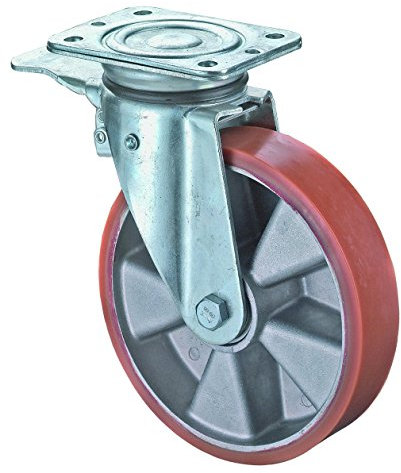 BS Rollen N120.B90.154 Schwerlastrolle, Lenkrolle mit Feststeller, Ø 150 mm, Anschraubplatte, Polyurethanrad, Radkörper Aluminium