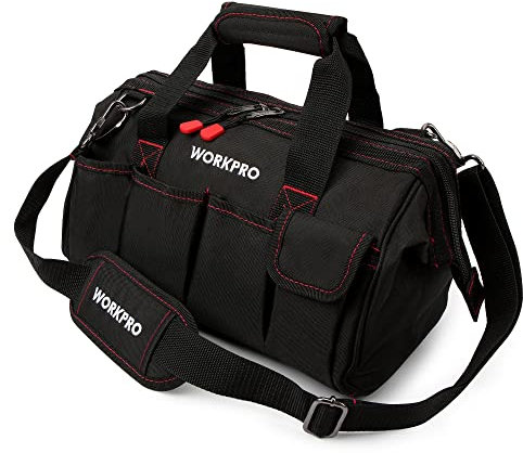WORKPRO Werkzeugtasche Transporttasche Universal mit weiter Reißverschluss Öffnung verstellbarer Schultergurt 350X240X230MM