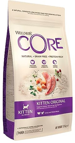 Wellness CORE Kitten Original, Huhn & Pute, 1,75 kg, Premium Kitten Trockenfutter, ohne Zuckerzusatz, getreidefrei, mit hohem Fleischanteil, fördert Gehirn- & Augenentwicklung