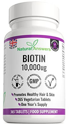 365 Biotin Hair Growth Tablets (1 Years Supply) - Vegetarian 10,000UG Vitamin B7 Supplements for Men and Women, Healthy Hair, Skin & Nails Support - UK Manufactured