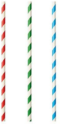 Papstar 87512 Lot de 100 pailles en papier « Pure » Ø 8 mm, 21 cm, couleurs assorties « Stripes »