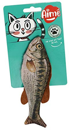 Aimé | Giocattolo per Gatti | Peluche a Forma di Pesce per Gatti | Contiene Erba di Gatto | Giocattolo interattivo all'aspetto Reale | 17 cm