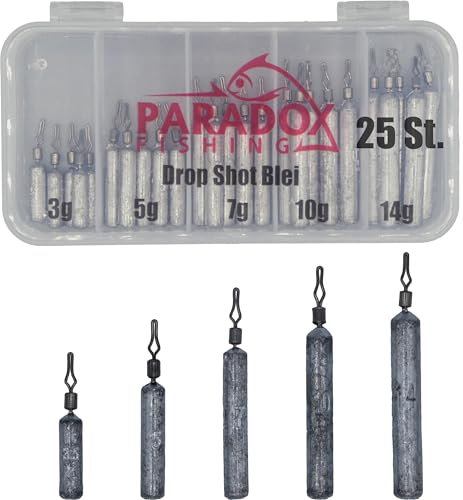 Paradox Fishing Drop Shot Blei Set I 25 Stück (3,5g/5g/7g/10g/14g) je 5 Stück mit Box I Dropshot Jigköpfe Cheburashka Blei - Drop Shot Bleie