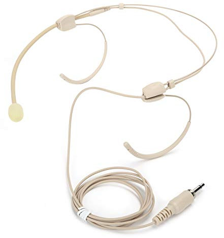fasient1 Microphone Casque 3,5 mm, Mini Micro à condensateur Suspendu binaural Portable Micro Serre-tête pour émetteur de Poche pour leturer d'église de scène - Beige