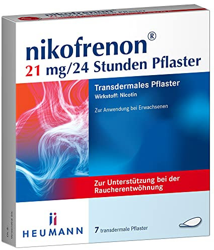 nikofrenon 21 mg/24 Stunden Pflaster - Nikotin-Pflaster zur Unterstützung der Raucherentwöhnung, mindert Entzugserscheinungen bei Nikotin-Abhängigkeit, transdermale Pflaster, 24h Wirkung, 7 St