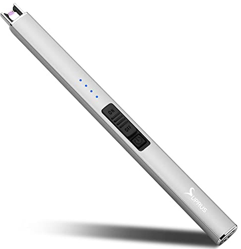 SUPRUS Electric Lighter Arc Windproof Flameless USB Rechargeable Lighter with Safety Lock for Candle BBQ Camping (Silver)