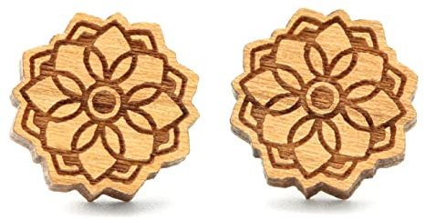 NaturSchatulle Holzschmuck Ohrringe Damen 12mm Mandala Gravur Holzohrringe Stecker 925 Silber Ohrstecker Schmuck Kirschholz