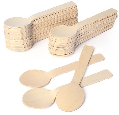 LotFancy 100Pcs Mini Wooden Spoons, 4 Disposable Tasting Sampling Spoons