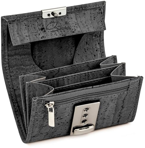 Simaru Petit porte-monnaie de serveur, en liège, bloqueur RFID, 4 compartiments pour billets de monnaie, végétalien, Noir, SO, Décontracté