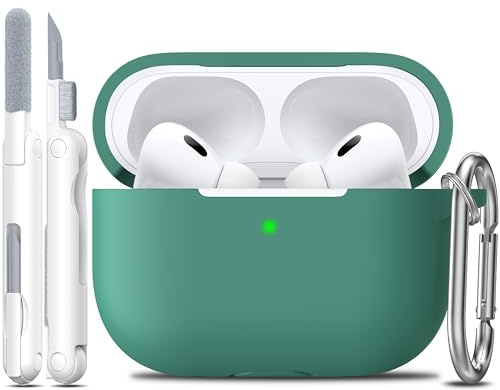 R-fun für AirPods Pro 2 Hülle Weiche Silikon -Kieferngrün | Kompatibel mit AirPods Pro 1st/2nd Gen. (2019/2022/2023), Reinigungsset & Schlüsselanhänger inkl., Unisex, Rundumschutz