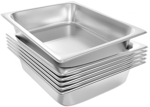 EGGKITPO 6-Pack 1/2 Size Stainless Steel Catering Pan, 2.5 Inch Deep Hotel Pan for Restaurant, Buffet, Party Supplies