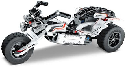 iM.Master - Weißes Motorrad 2 in 1 - Technic Motorrad Bausatz kombinierbar mit F1 Auto - Pull Back - Klemmbausteine für Erwachsene und Kinder - 198 Teile - STEM Lernspielzeug - Modell zum Bauen