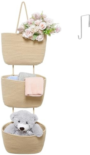 HechoVinen Panier suspendu à suspendre à la porte, paniers de rangement en corde de coton tissée pour salon, cuisine, chambre d'enfant