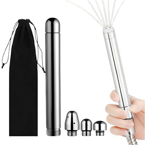 Metal Shower Cleaner Enema Douche System, 3 Shower Heads,Handheld Water Shower Nozzle Anal Rinse Vaginal Cleaning Kit Cleaner Attachment for Men Women(Aluminum)