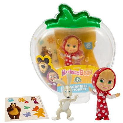 Giochi Preziosi - Masha e Orso: Masha e Lepre Set Personaggi da 7 cm, Confezione Trasportabile con Sticker, Personaggi del Cartone Animato Masha e Orso, Per Bambini da 3 Anni in su
