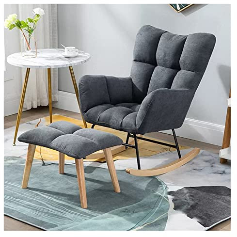 Schaukelstuhl, Stillstuhl, Sessel mit Hocker, Mid-Century-Teddy-Stoff, getufteter Akzentstuhl, Schaukelstuhl, gepolsterter Sitz, Freizeit-Relax-Stuhl für Wohnzimmer, Schlafzimmer, Büro, Kind