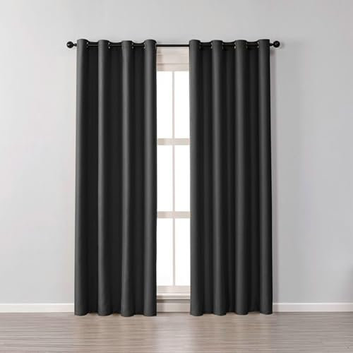 Bishilin Vorhänge Verdunklung mit Ösen, Gardinen Blickdicht 2er Set Schwarz 86x214CM Modern Einfarbig Verdunkelungsvorhänge Kinderzimmer Schlafzimmer Wohnzimmer