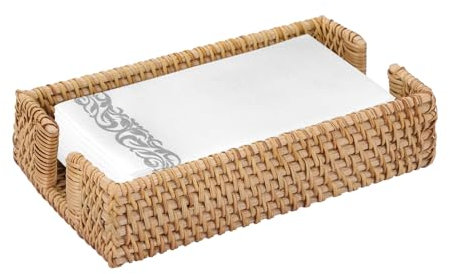 IGNPION Servilletero de ratán para toallas de invitados, bandeja tejida para servilletas de almuerzo, organizador de almacenamiento de pañuelos de papel de cena, soporte desechable para toallas de