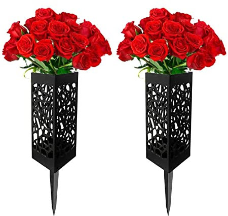 2 jarrones de cementerio para tumbas, jarrones de cementerio para flores frescas y artificiales, decoraciones de tumbas, jarrones rectangulares ABS de 17,5 cm, fácil instalación, soportes para flores