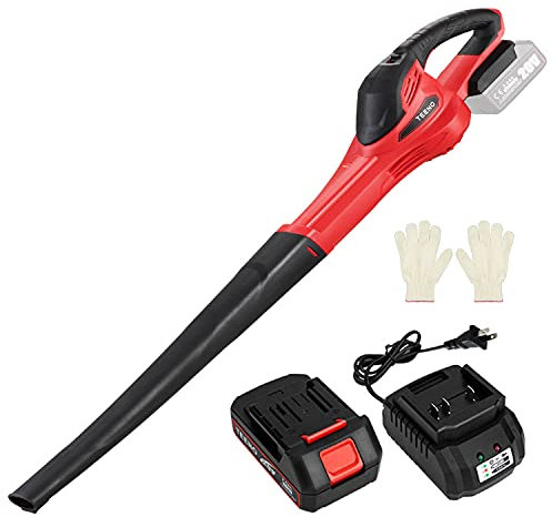 TEENO Souffleur de Feuilles sans Fil 20V 3.0Ah avec Batterie et Chargeur, Vitesse de 13000 TR/Min,Rouge