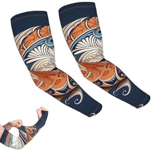 GlbnSHeric Armstulpen, UV-Sonnenschutz, Tattoo-Abdeckung, Spiral- und Kurvenmuster, Armstulpen für Damen und Herren, Hai mit Tribal-Muster, One size
