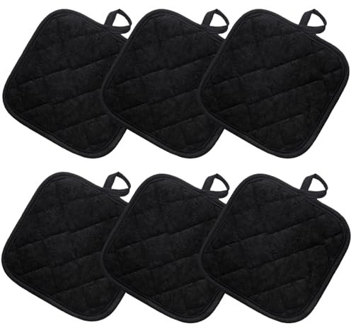 6pcs Pot Holders for Kitchen, Cotton Kitchen Hot Pads, Heat Resistant Oven Mitts and Pot Holders Sets (Black,6)