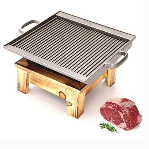 Yiustldd Parrilla Barbacoa Japonesa de Sobremesa, Parrilla Barbacoa de Leña con Base de Madera para Yakiniku, Yakitori, Takoyaki y Barbacoa/escuadra,Square
