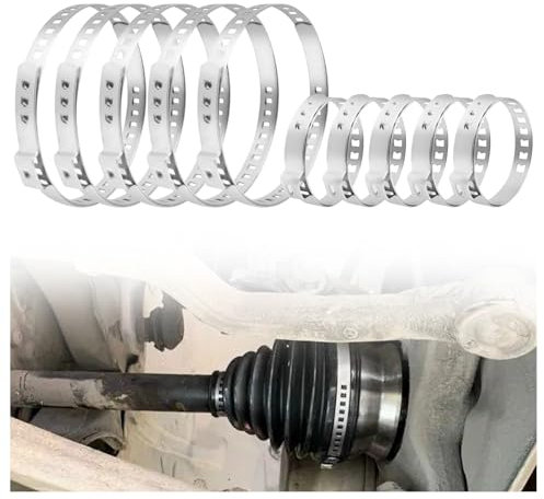SSNNUU Le kit de 10 colliers de serrage CV comprend 5 petits et 5 grands colliers de serrage, colliers de serrage réglables en acier inoxydable, colliers de serrage universels pour fixer les housses