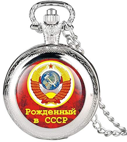 HUIBBGO Collar con Colgante de Reloj de Bolsillo de Cuarzo con Forma de Hoz y Martillo, Emblema de Rusia, Comunismo, URSS, Insignias soviéticas