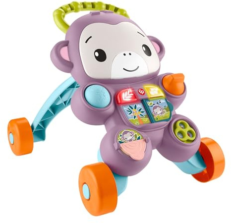 Fisher-Price - Scimmietta Viola Primi Passi, Set per Imparare a Camminare con Musica, luci e attività, 2 modalità di Gioco da seduti e in Piedi, Giocattolo per Bambini, 6+ Mesi, JGW90