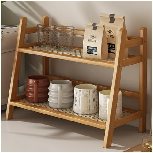 AIRCADIA Organizer in Bambù e Imitazione Rattan per Cucina - Portaspezie in Piedi per Conservazione e Organizzazione delle Cialde di Caffè
