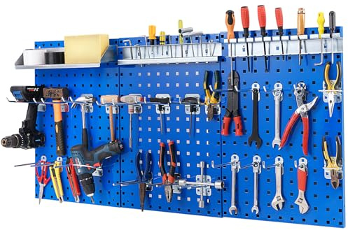 COSTWAY Kit 3 Pannelli Porta Attrezzi da Parete 60 x 40 cm, Pannello Forato Portaoggetti con 24 Ganci e Supporti, Pannello Portautensili per Officina e Garage (Blu)