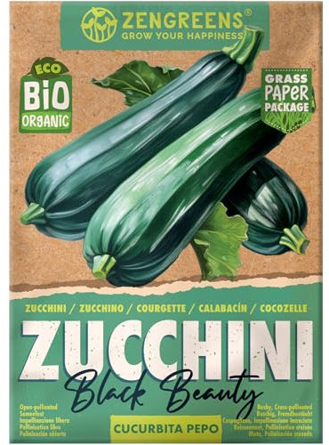 ZenGreens® - Bio Zucchini Samen - Zucchinisamen - Gemüsesamen für den einfachen Anbau im Garten, Balkon oder Hochbeet - Gemüse Saatgut - Black Beauty