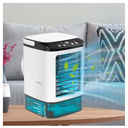 HBDSMLPL con Caja De Hielo Aire Acondicionado Portatil Silencioso, Aire Portatil Acondicionado 3 Velocidades Y LED De 7 Colores Enfriador De Aire