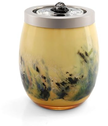 VOREEN Handmade Glass Indoor Water Feature – Yellow Tabletop Water Fountain – LED Light Glass Fountain USB Powered for Home Décor, Zen Relaxation & Gift Use