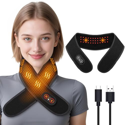 Yabuu Cervical Heated Pillow with Massage, USB Heating Pad with 3000mAh Battery, Pain Relief, 3 Heat Levels & Massage Settings, Electric Neck Thermal Compress