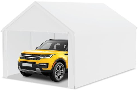 LZQ garagetält 4 x 6 m – carport tältgarage, lagertält och piltält med PE presenning – takförstärkning, avtagbara sidoväggar, golvram – robust skydd för bil, SUV, lastbil (vit)