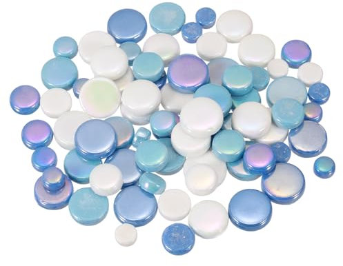 sourcing map 100g Round Mosaic Tiles for Crafts, Multi-Size Iridescent Mosaic Glass Bulk for DIY Art, Home Decoration, Vases, Mugs, Flower Pots (Mixed Blue)