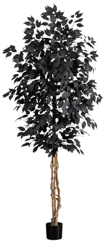 Nearly Natural 7ft Artificial Halloween Black Ficus Tree with Natural Trunk