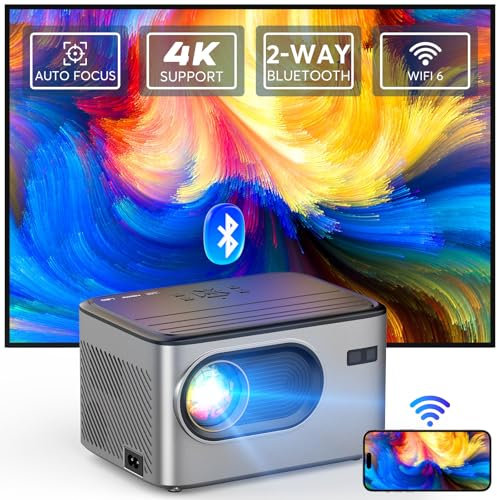 Proiettore【Auto Focus/Keystone 6D/4P】20000L Nativo 1080P Specchietto, WiFi Bluetooth Proiettore 4K supportato, 50%-100% Zoom Mini proiettore portatile, compatibile con Smartphone/TV Stick/Laptop