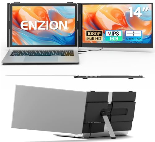 Enzion Laptop Screen Extender 14, FHD 1080P Portable Monitor for Laptop | Ultra-Thin, Lightweigh Portable Screen Extender, Plug & Play, for 13-16.1 Laptops, Compatible with Mac/Wins/Chrome/Android