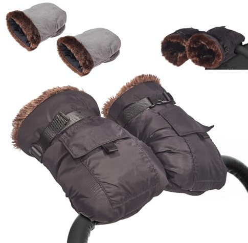 Pram Hand Huff, Universal Stroller Gloves w/Fleece Lining & Fluffy Trim