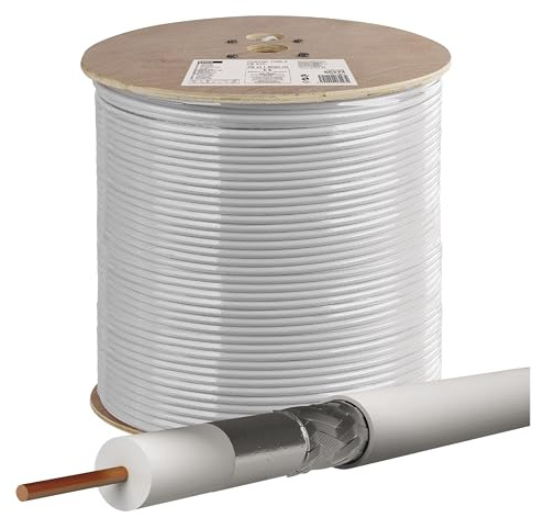 EMOS - Cavo antenna 500 m per SAT TV e CCTV tipo CB21D - Cu Classe A - Doppia schermatura - Cavo TV satellitare CCT con doppia schermatura - Resistenza 75 ohm - Bianco