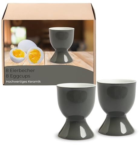 Lot de 8 coquetiers en céramique gris - Passent au lave-vaisselle - Pour table de petit-déjeuner