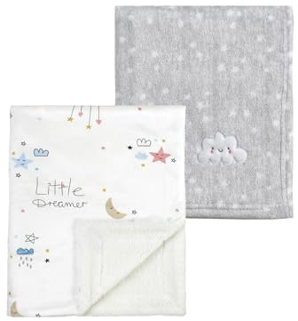 CREVENT 2 st 76 x 102 cm söta mysiga fluffiga varma babyfiltar för spädbarn småbarn sängkläder spjälsäng barnvagn – grått moln + dröm