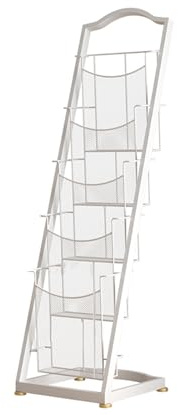Pärmställ, 4/5-lagers Golvtidningsförvaring, Tidningsställ I Järn, Platsbesparande, For Kontor, Utställningshallar, Sovrum, Skolor, Bibliotek(White,5-layer)