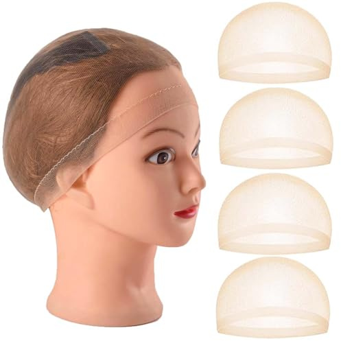 Haarnetz Wig Cap, Dehnbare Atmungsaktive Perücke Kappen Caps Nylon Haarnetz, Neutral Nackt Beige haarnetz, Netz Perückennetz perücken wig zubehör 4 Stück
